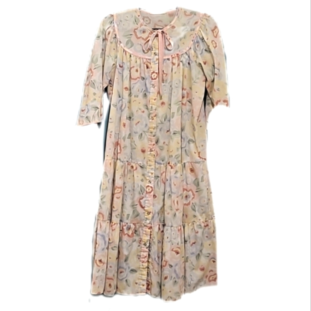 Vintage "Models Coat" Rose Floral  Kaftan Pearlized Snap Front Sz M